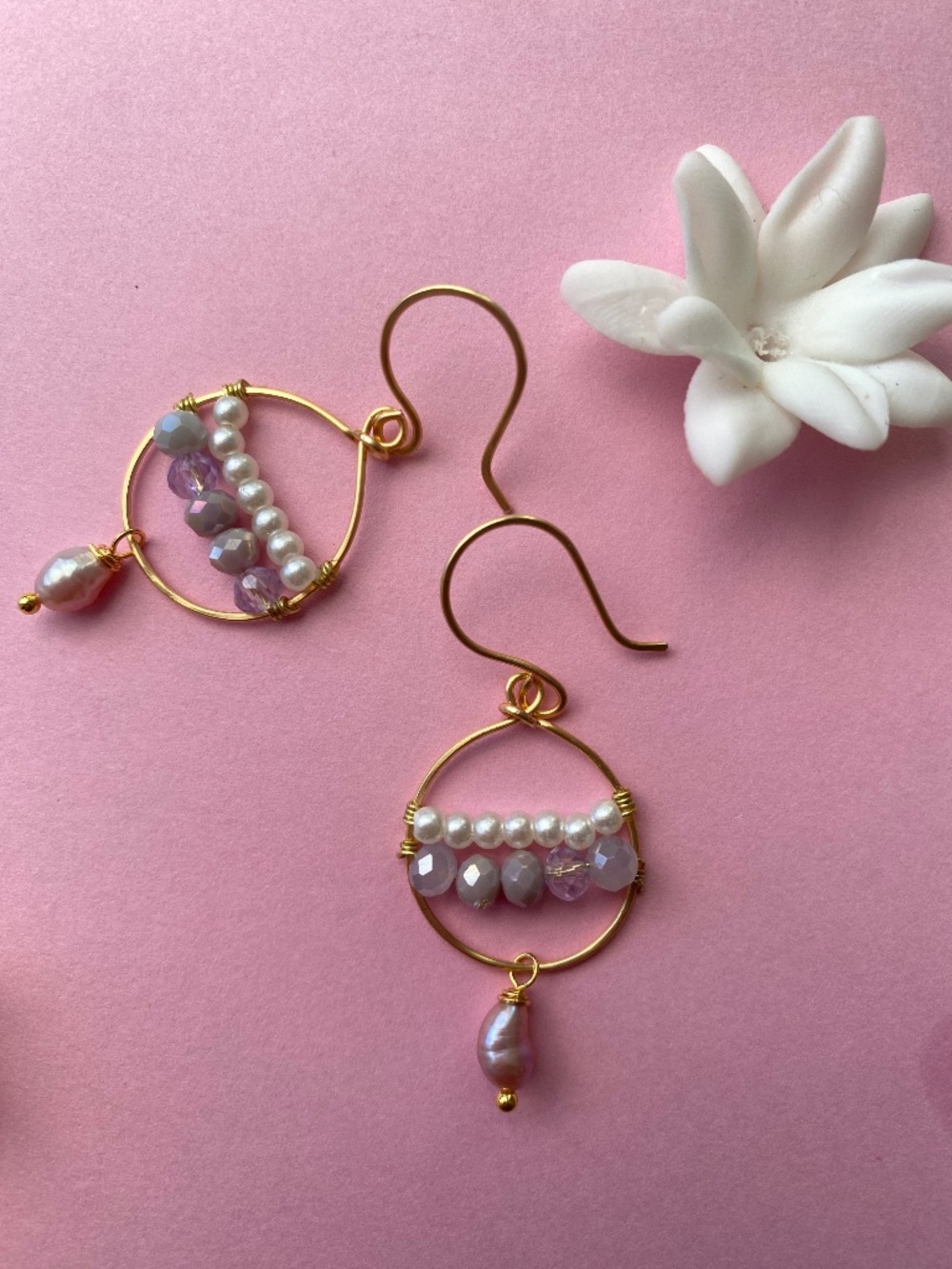 Handmade Hoop Earrings with Freshwater Pearl
